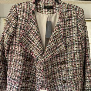 Ann Taylor Petite Pink and Green Tweed Blazer, Size 6P